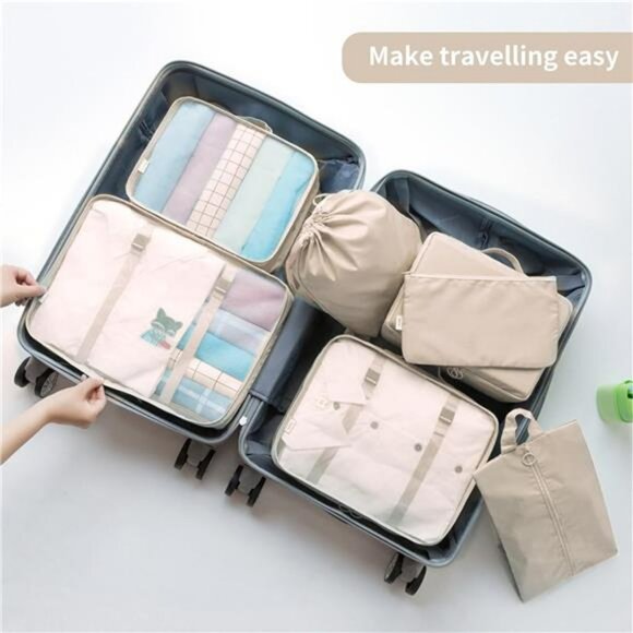 10 Piece Packing Cubes Travel Luggage Organizer Set Suitcase Carry On Bags Beige - Picture 6 of 7